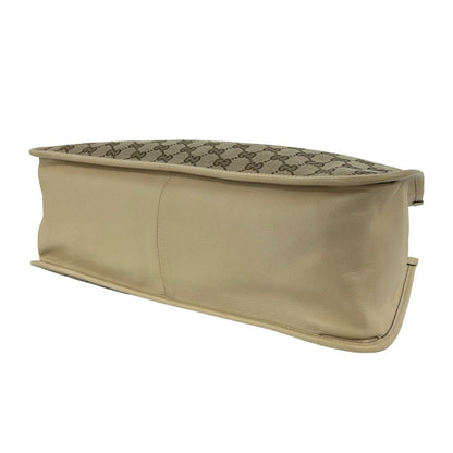 Gucci GG Logo Horsebit Canvas Leather Tote Shoulder Bag Beige — view 8
