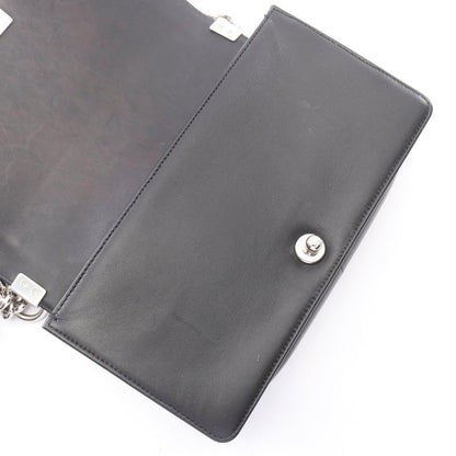 Chanel Shoulder Bag Stitch Black Silver Lambskin Chain — view 8