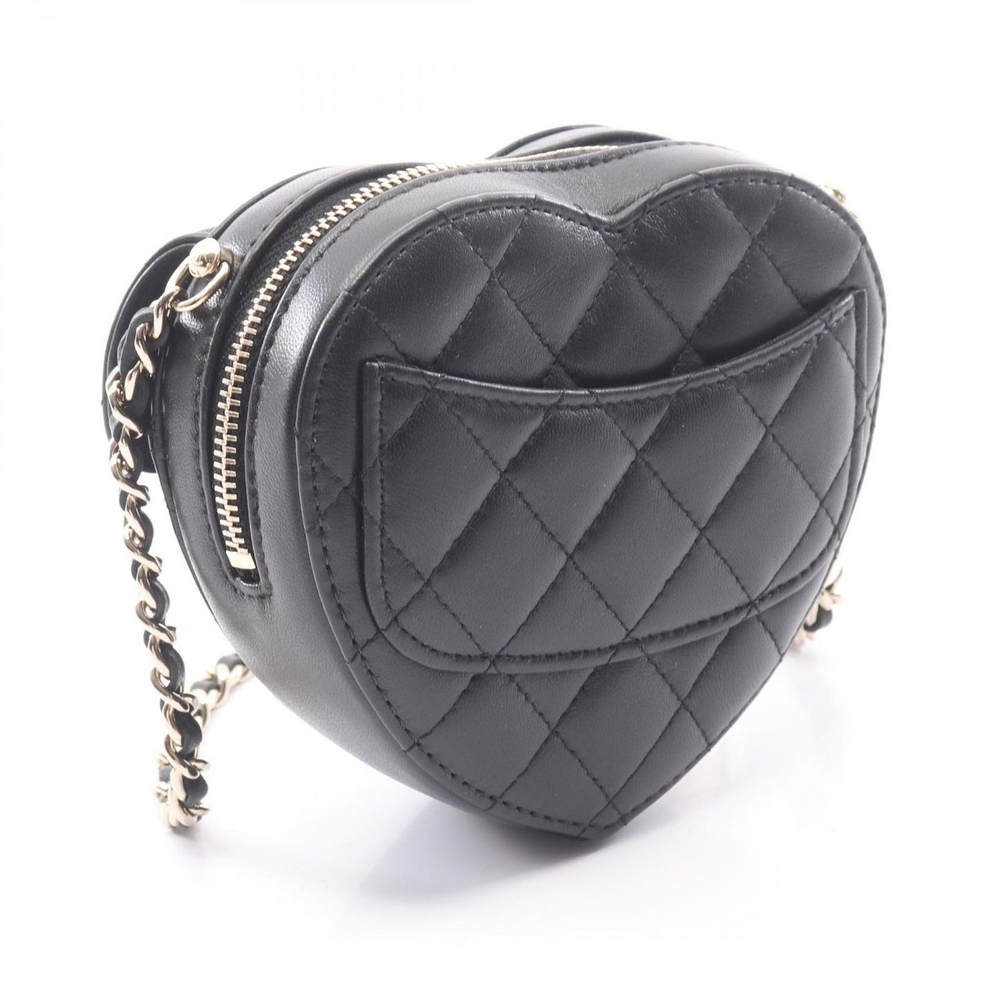 Chanel Shoulder Bag Heart Chain Clutch Quilted Black Lambskin — view 2