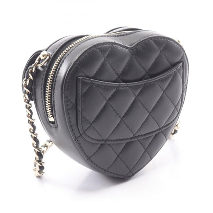 Chanel Shoulder Bag Heart Chain Clutch Quilted Black Lambskin — view 2