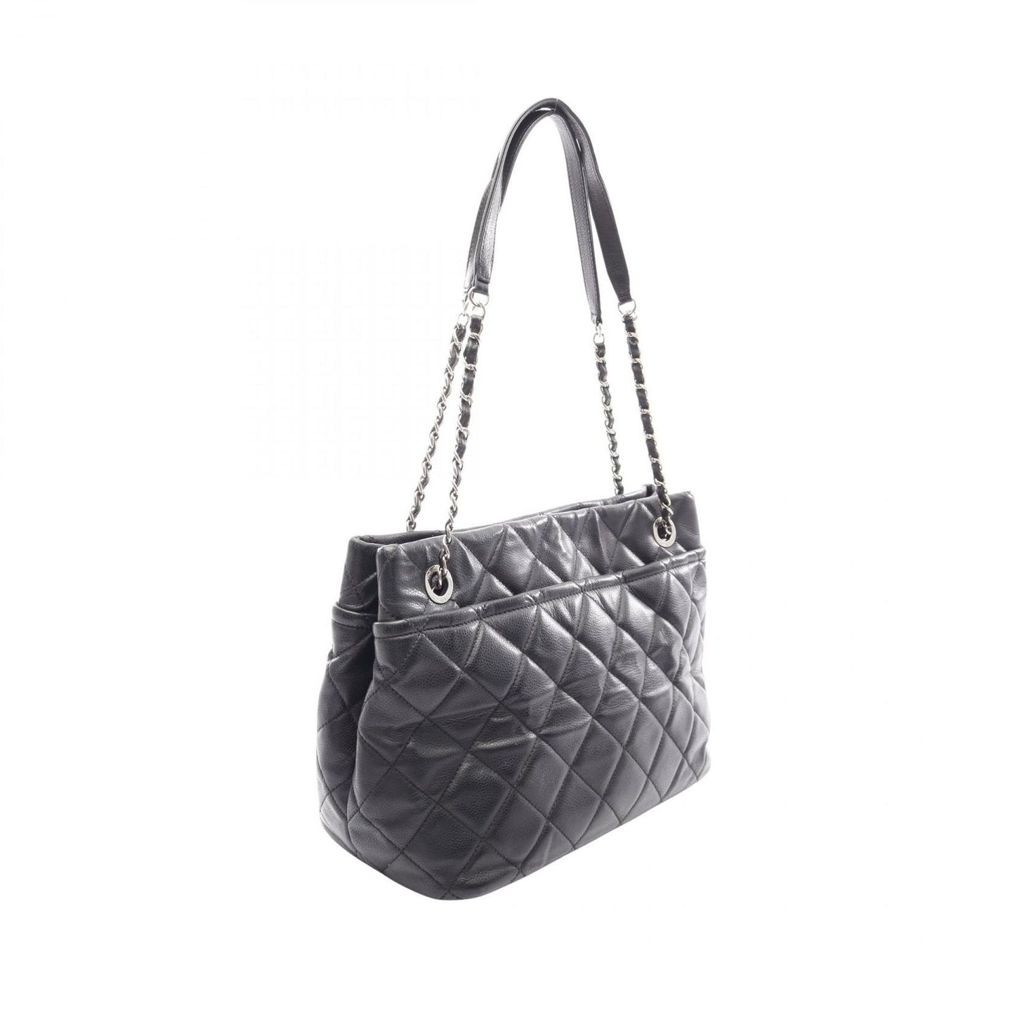 Chanel Tote Quilted Black Caviar Leather CC Logo Chain — view 2