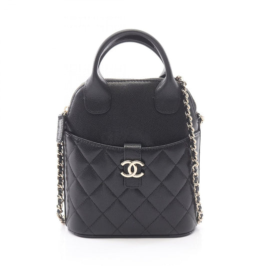 Chanel Shoulder Bag Quilted 2-Way Black Caviar Leather Chain