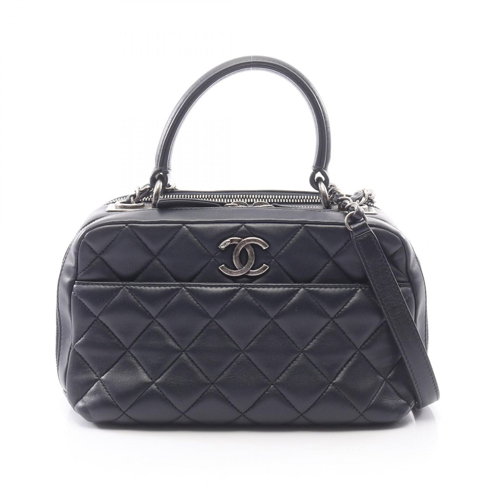 Chanel Shoulder Bag Quilted 2-Way Navy Leather