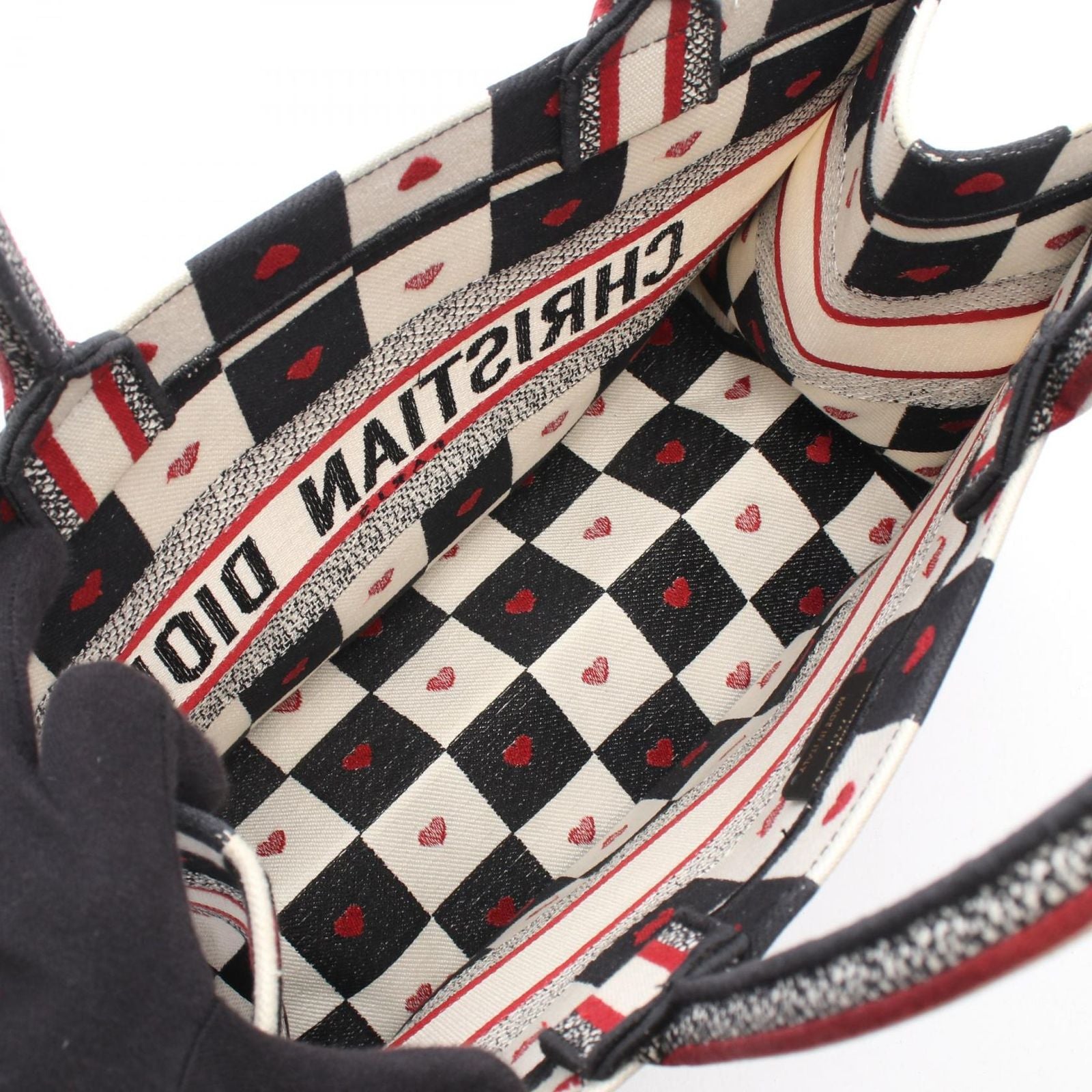 Dior Tote Book Amour D-chess White Black Red Canvas — view 3