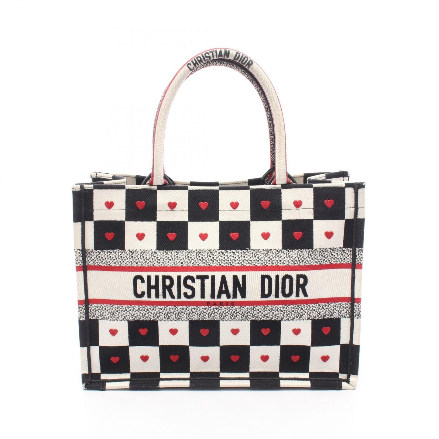 Dior Tote Book Amour D-chess White Black Red Canvas