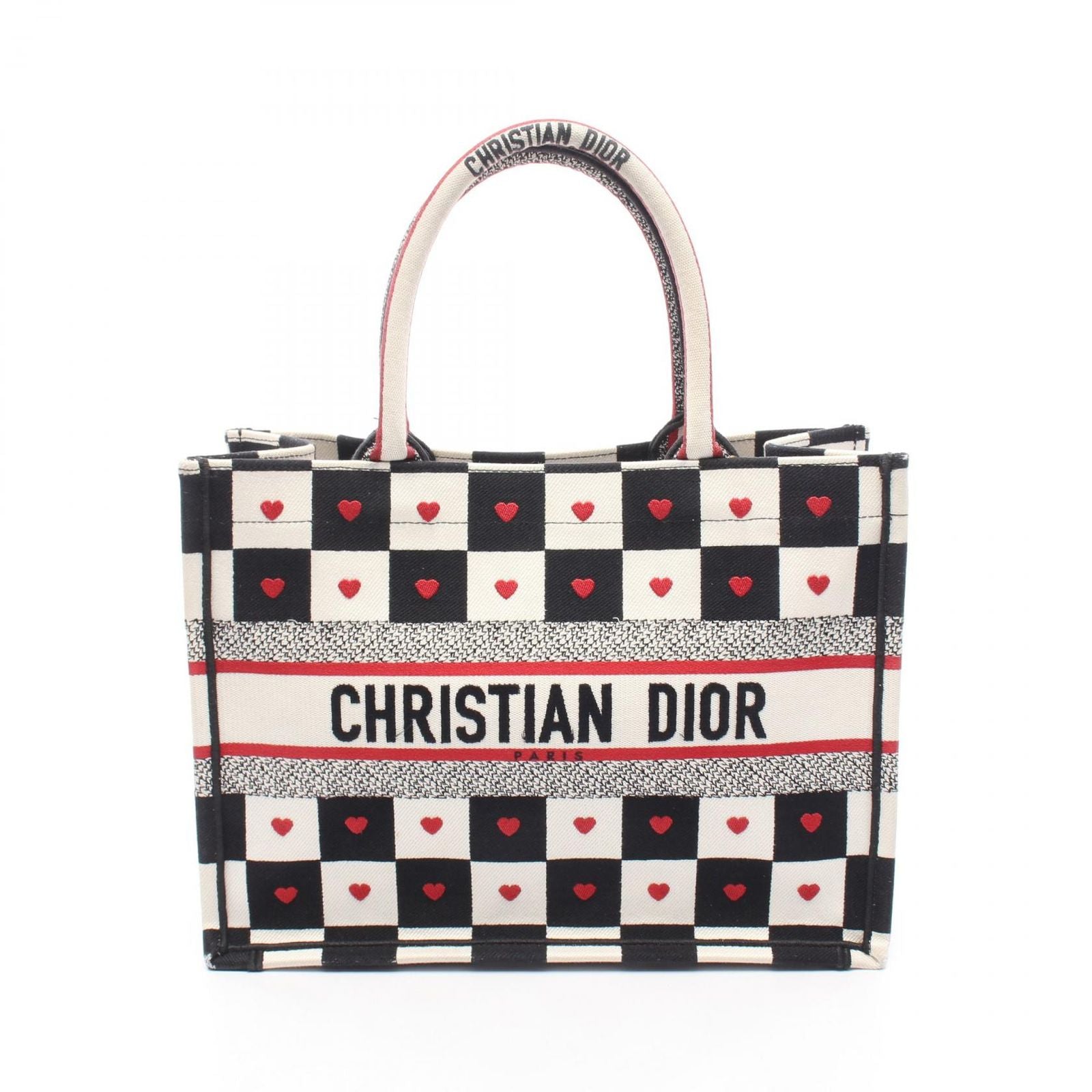 Dior Tote Book Amour D-chess White Black Red Canvas