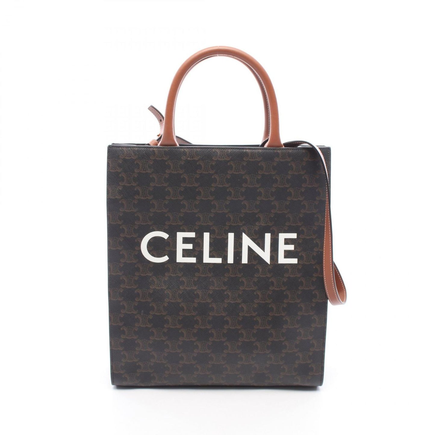 Celine Tote Small Vertical Cover Trio 2-Way Dark Brown Canvas Leather