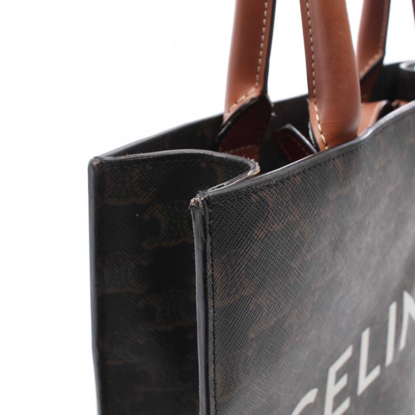 Celine Tote Small Vertical Cover Trio 2-Way Dark Brown Canvas Leather — view 8