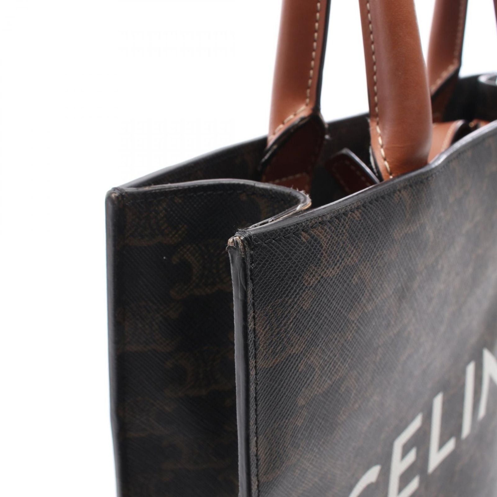 Celine Tote Small Vertical Cover Trio 2-Way Dark Brown Canvas Leather — view 8