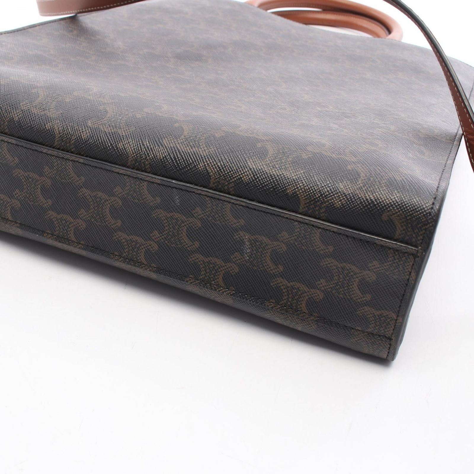 Celine Tote Small Vertical Cover Trio 2-Way Dark Brown Canvas Leather — view 6
