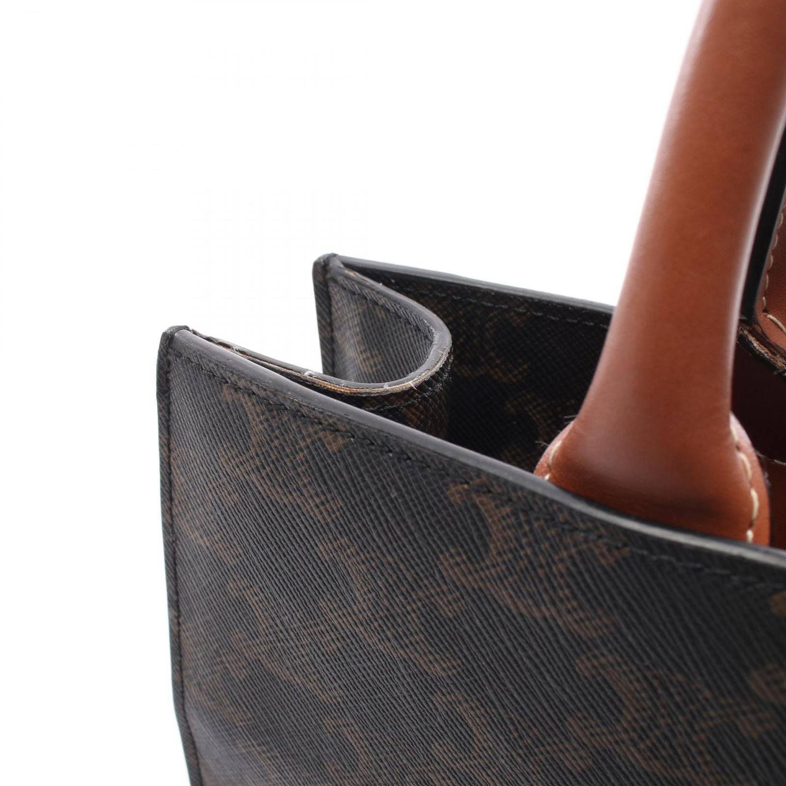 Celine Tote Small Vertical Cover Trio 2-Way Dark Brown Canvas Leather — view 9