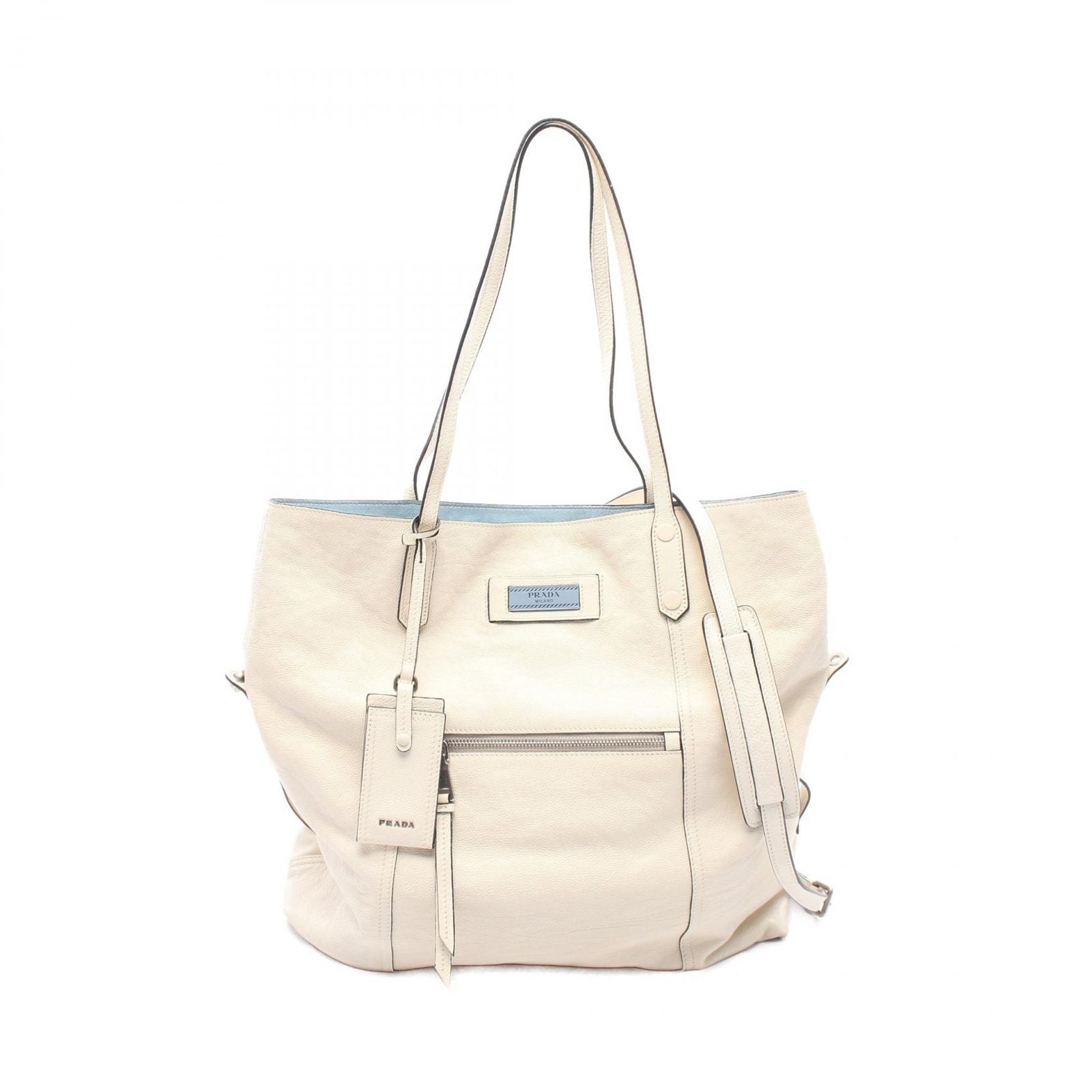 Prada Tote Glace'calf 2-Way White Leather Etiquette