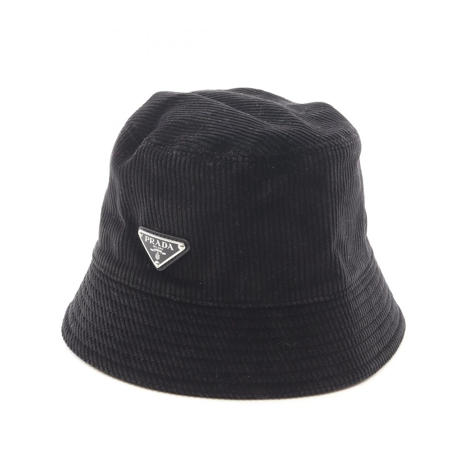 Prada Hat Triangle Plate Corduroy Bucket