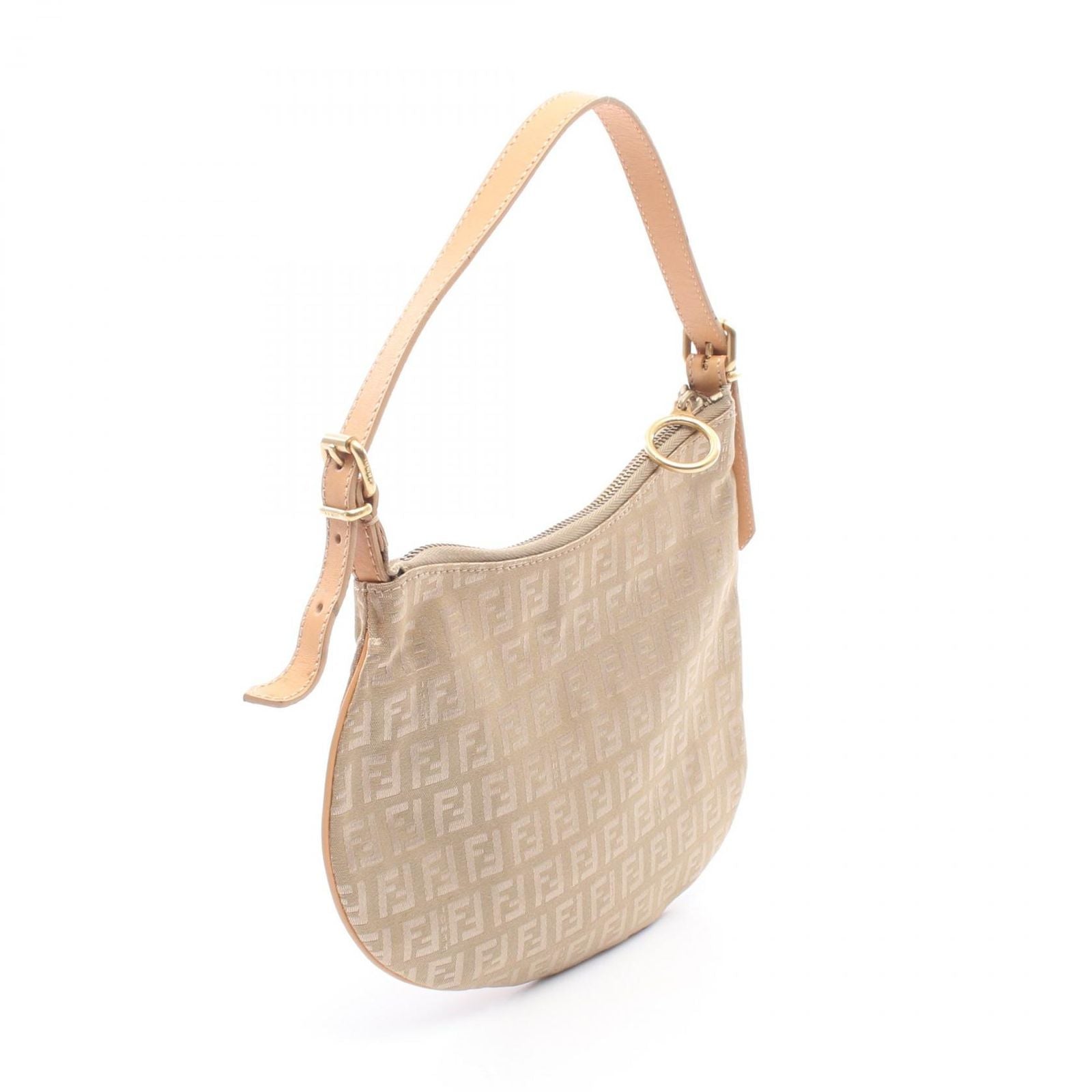 Fendi Shoulder Bag Zucchino Beige Brown Canvas Leather Hand — view 2