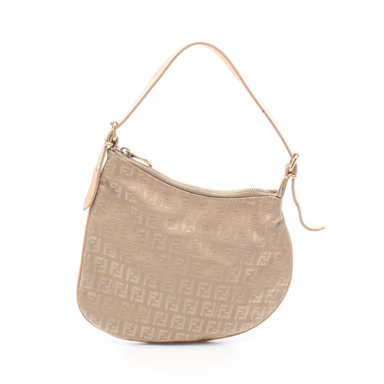 Fendi Shoulder Bag Zucchino Beige Brown Canvas Leather Hand