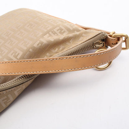 Fendi Shoulder Bag Zucchino Beige Brown Canvas Leather Hand — view 9
