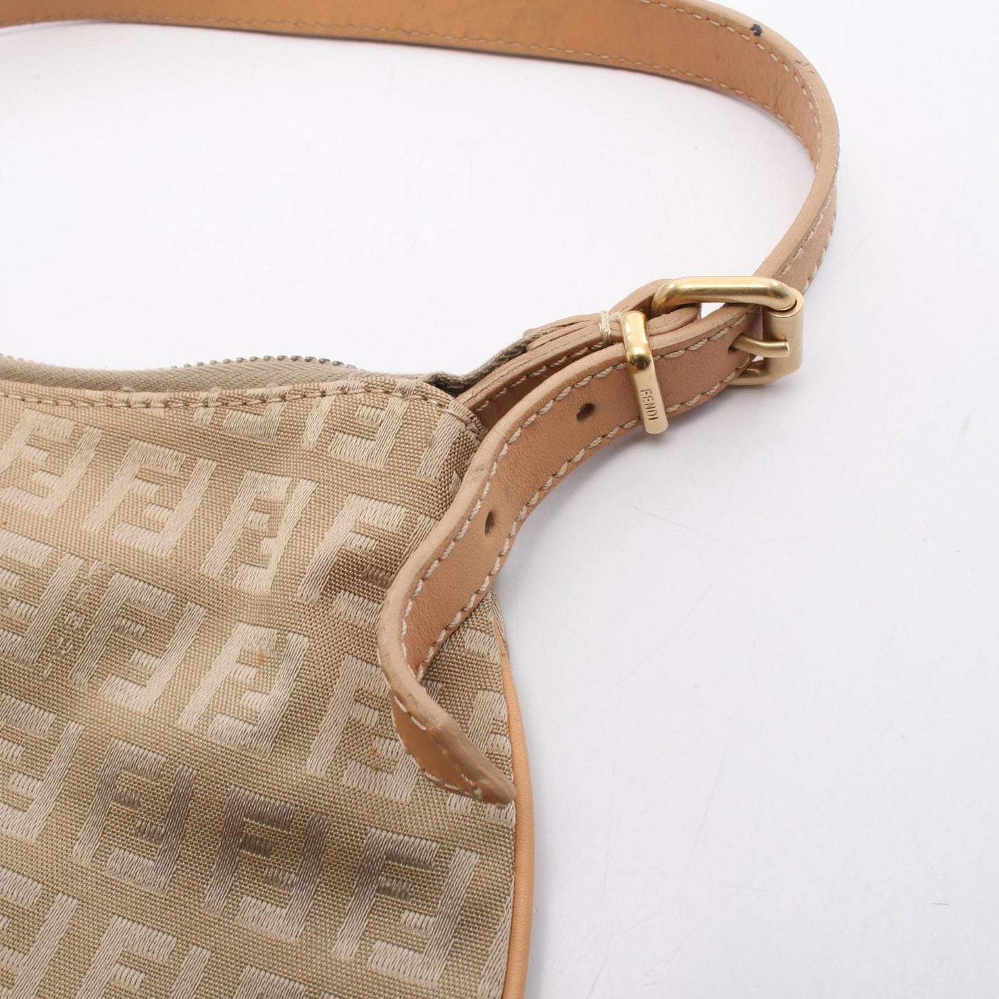 Fendi Shoulder Bag Zucchino Beige Brown Canvas Leather Hand — view 8