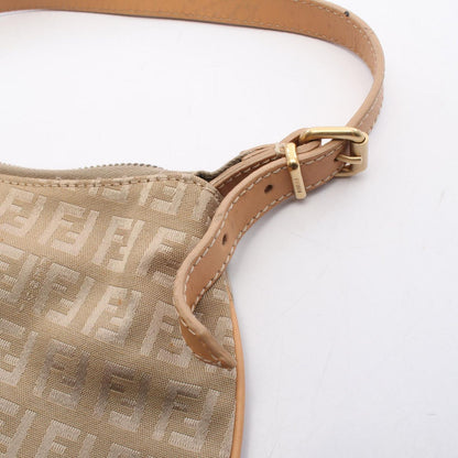 Fendi Shoulder Bag Zucchino Beige Brown Canvas Leather Hand — view 8