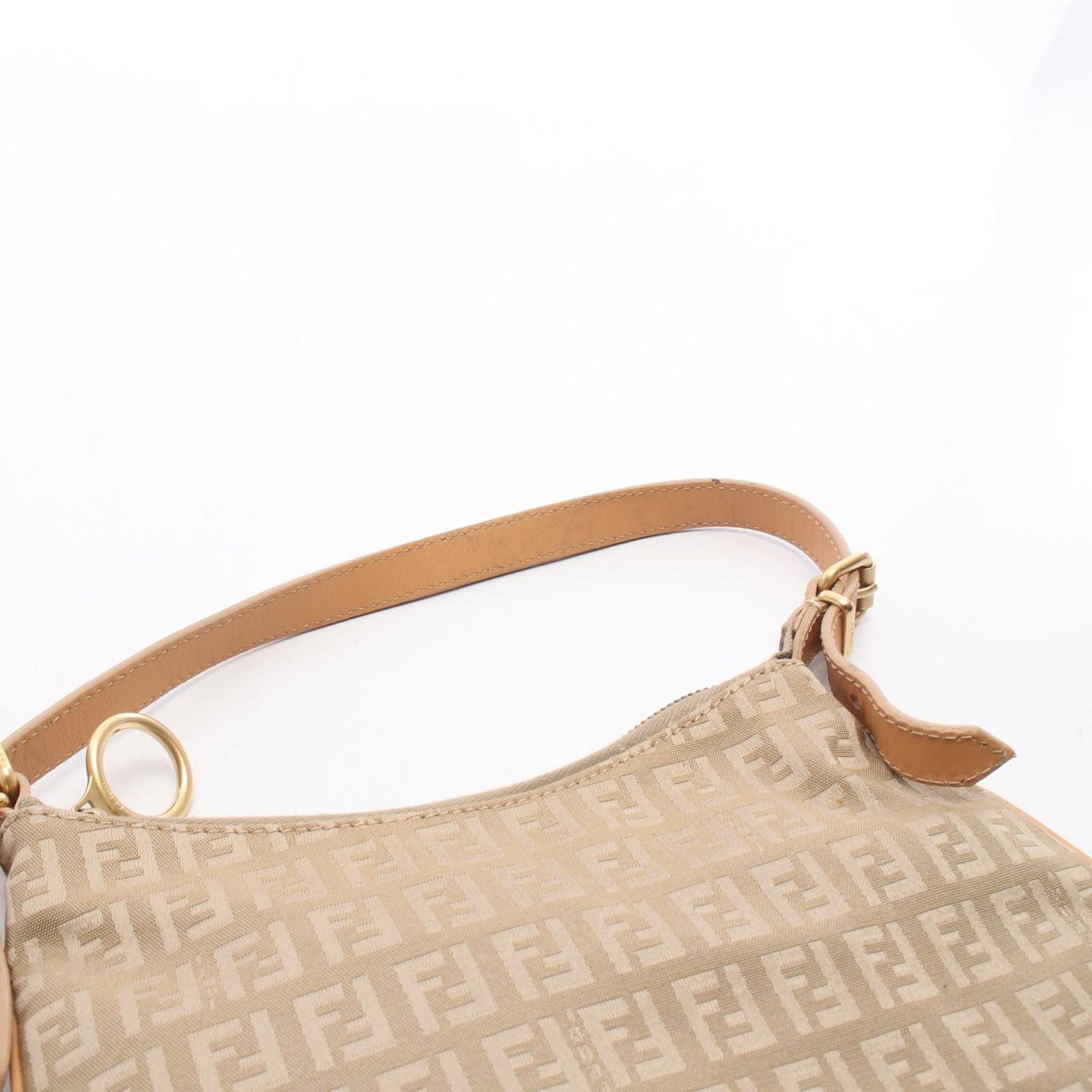 Fendi Shoulder Bag Zucchino Beige Brown Canvas Leather Hand — view 6
