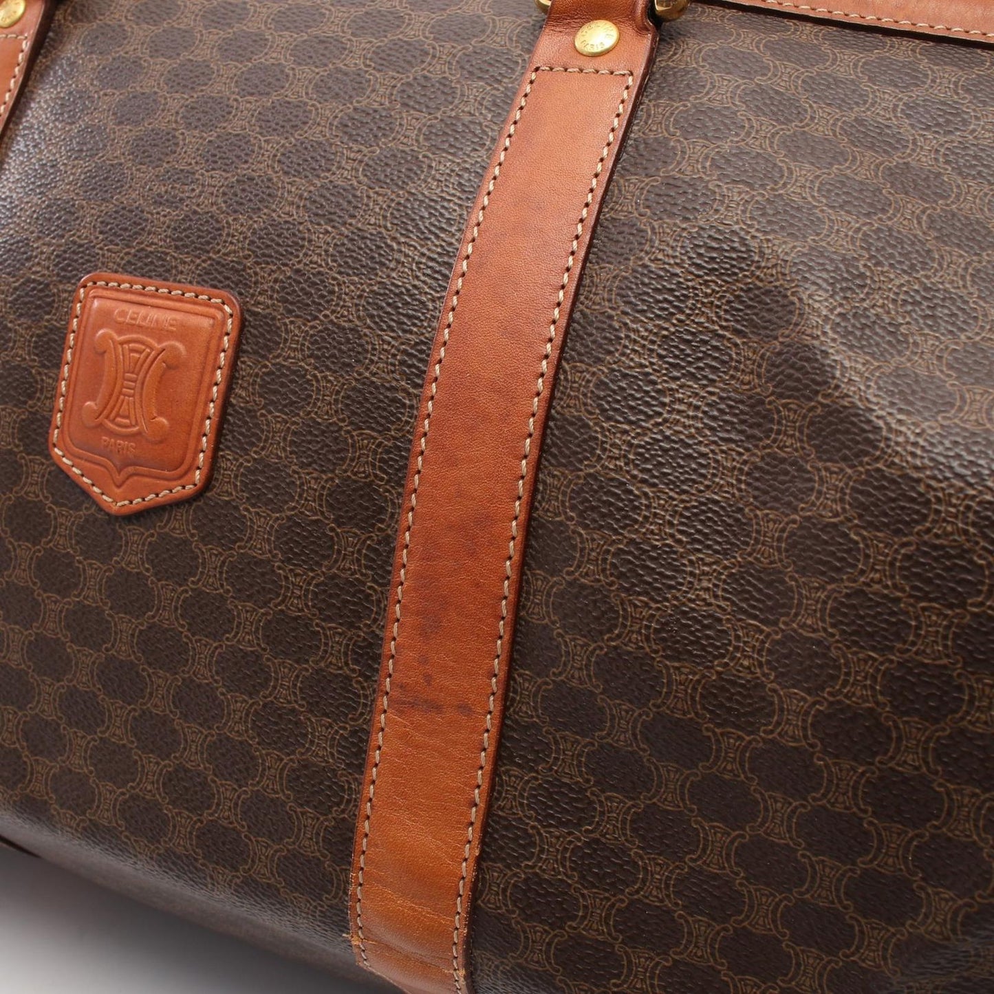 Celine Boston Bag Madakam Dark Brown Canvas Leather — view 7