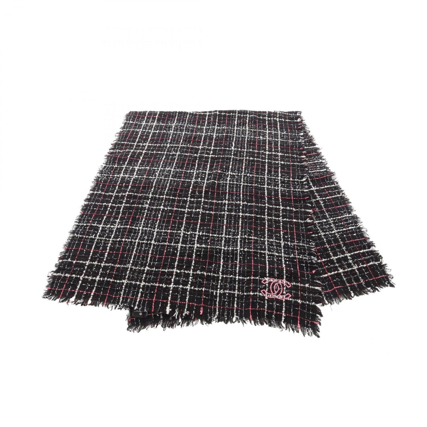Chanel Shawl CC Logo Tweed Wool Scarf