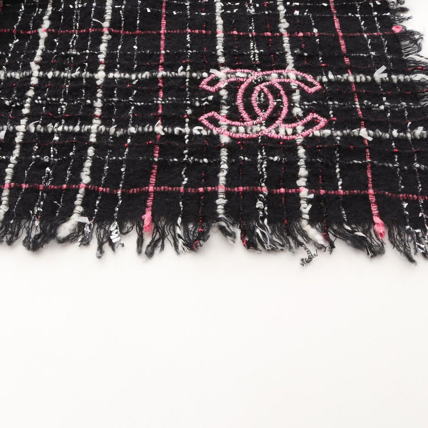 Chanel Shawl CC Logo Tweed Wool Scarf — view 8