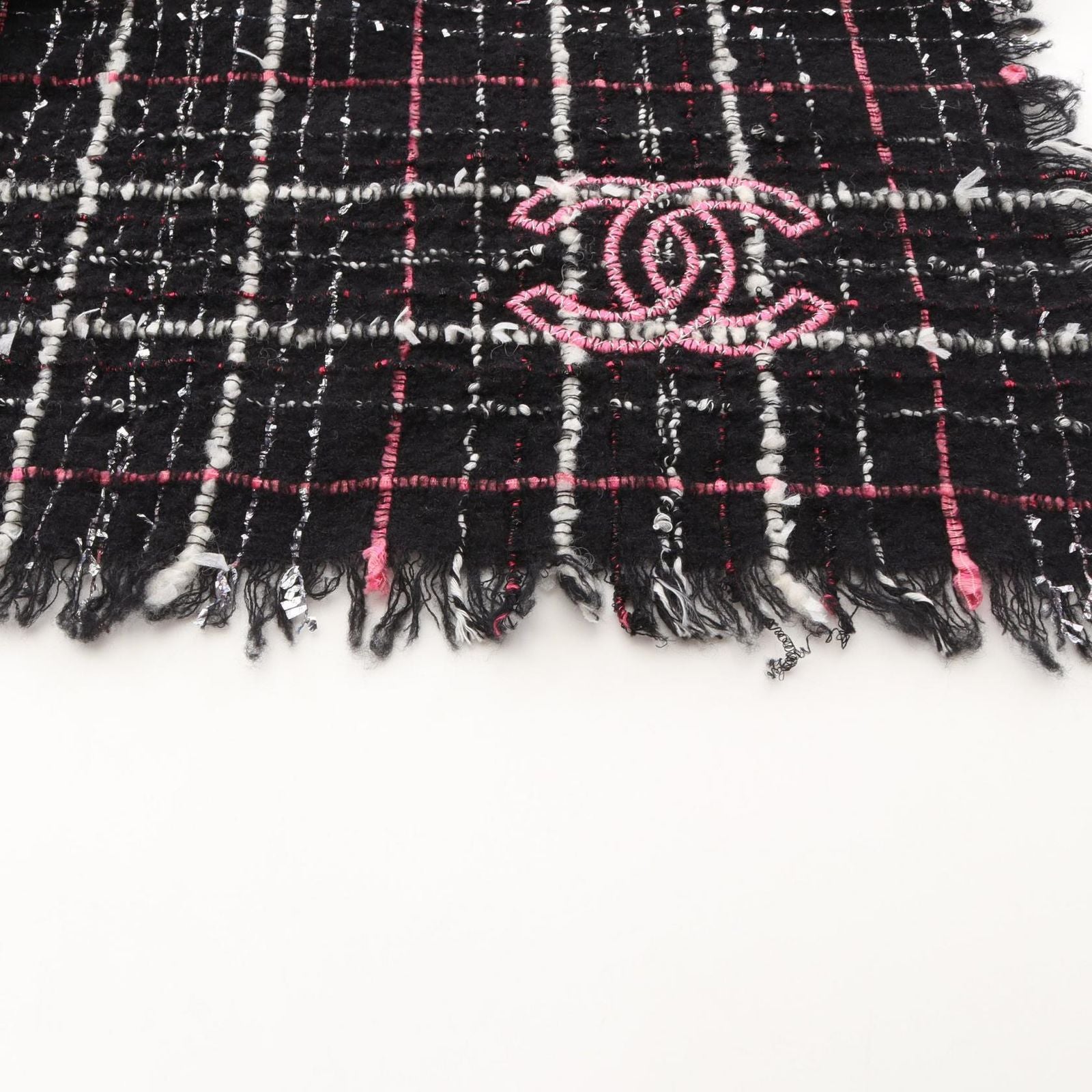 Chanel Shawl CC Logo Tweed Wool Scarf — view 8