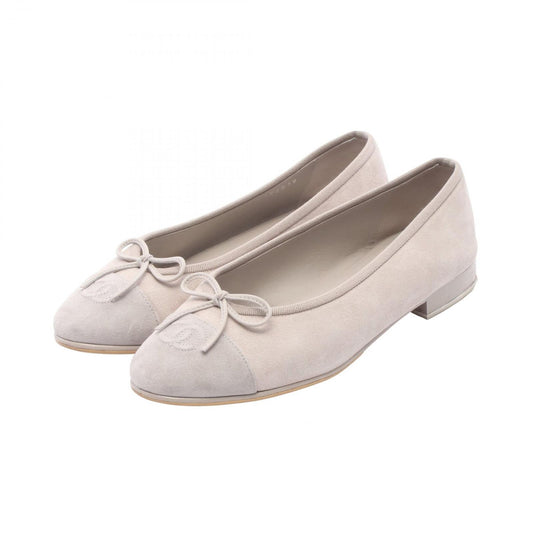 Chanel CC Logo Ribbon Light Gray Suede Flat Shoes