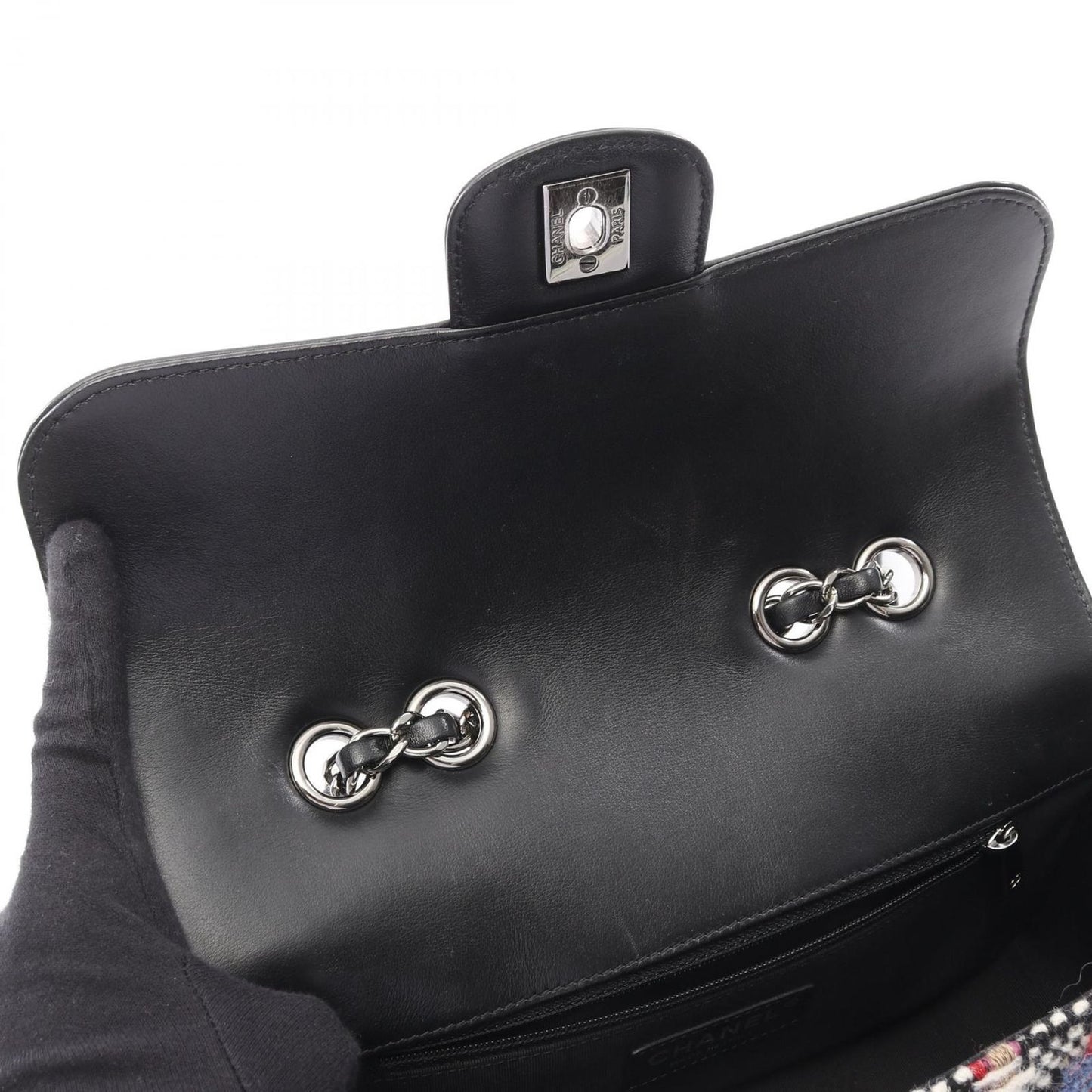 Chanel Shoulder Bag Quilted Black Multi Fabric Lambskin Chain — view 7