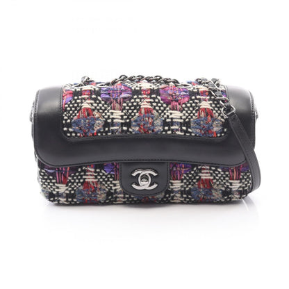 Chanel Shoulder Bag Quilted Black Multi Fabric Lambskin Chain
