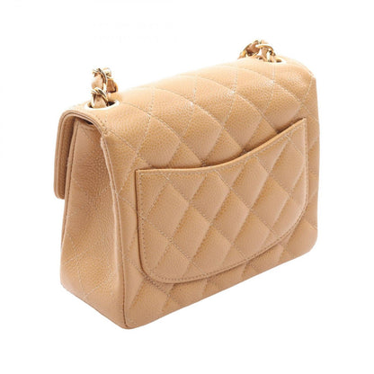 Chanel Shoulder Bag Mini Quilted Beige Caviar Leather Chain — view 2