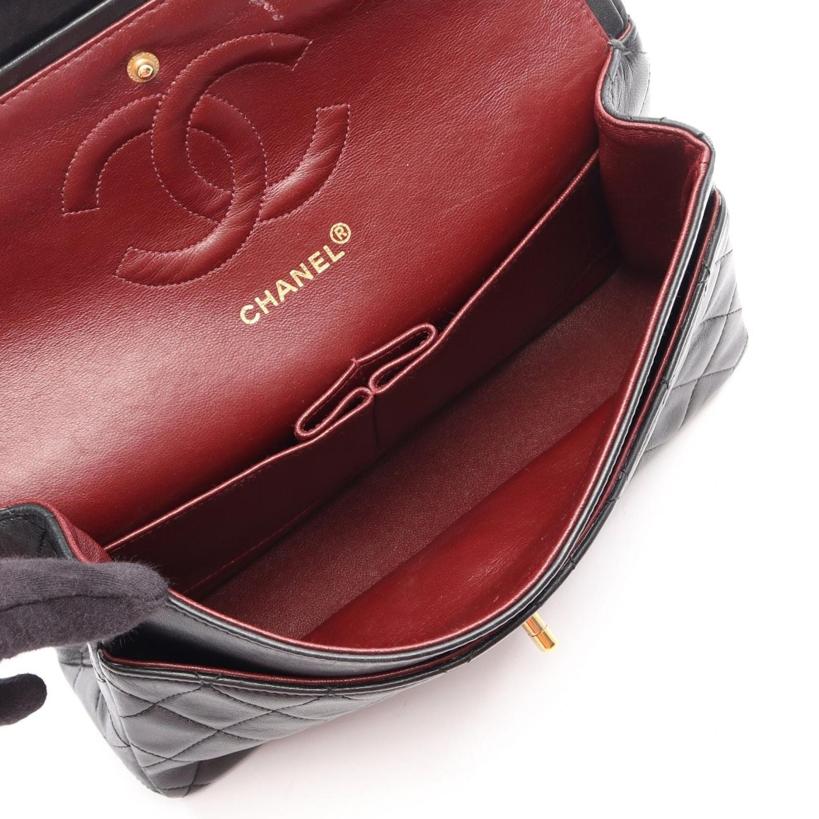 Chanel Shoulder Bag Quilted Double Flap Black Lambskin Chain — view 3