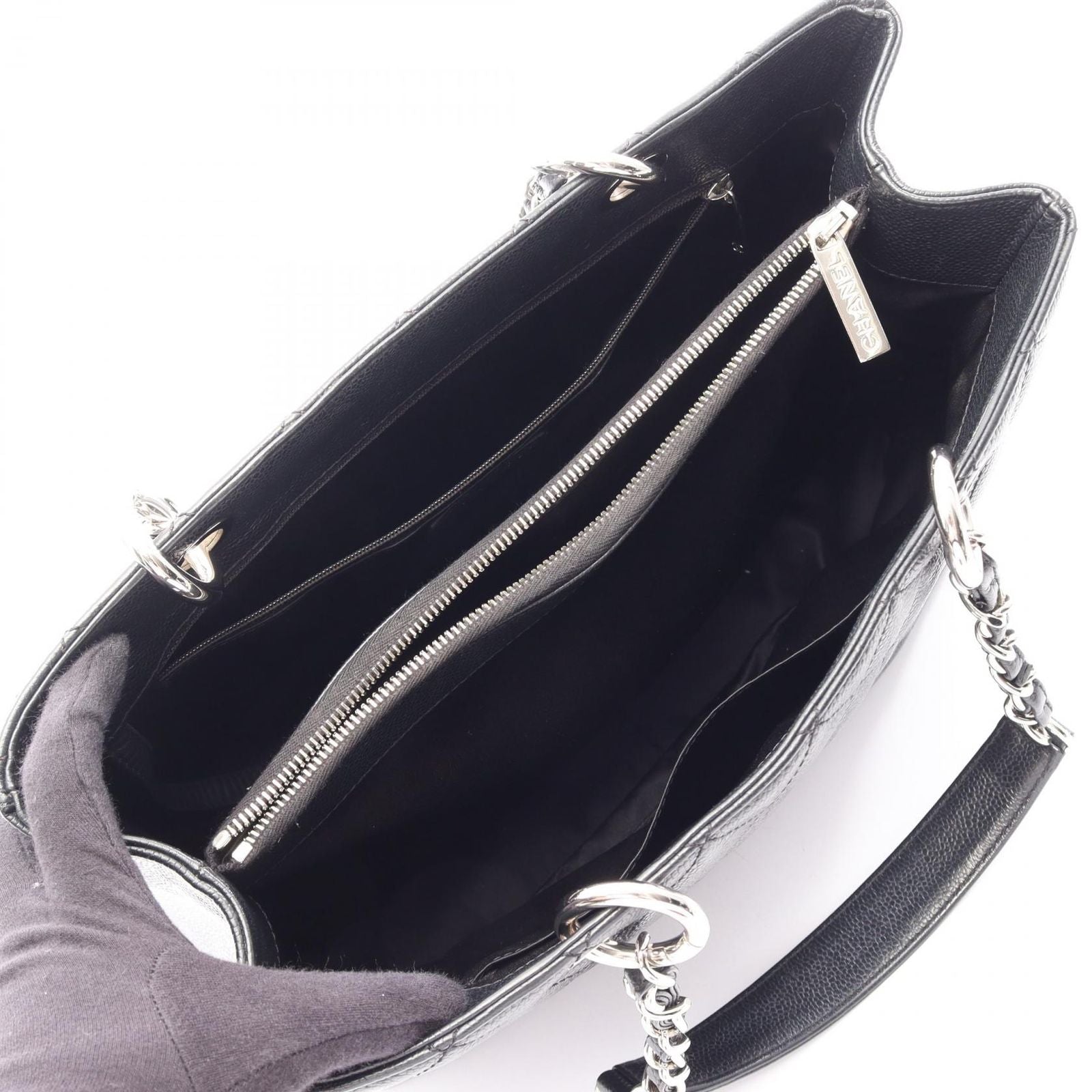 Chanel Tote Quilted Grand Shopping GST Black Caviar Leather Chain — view 3