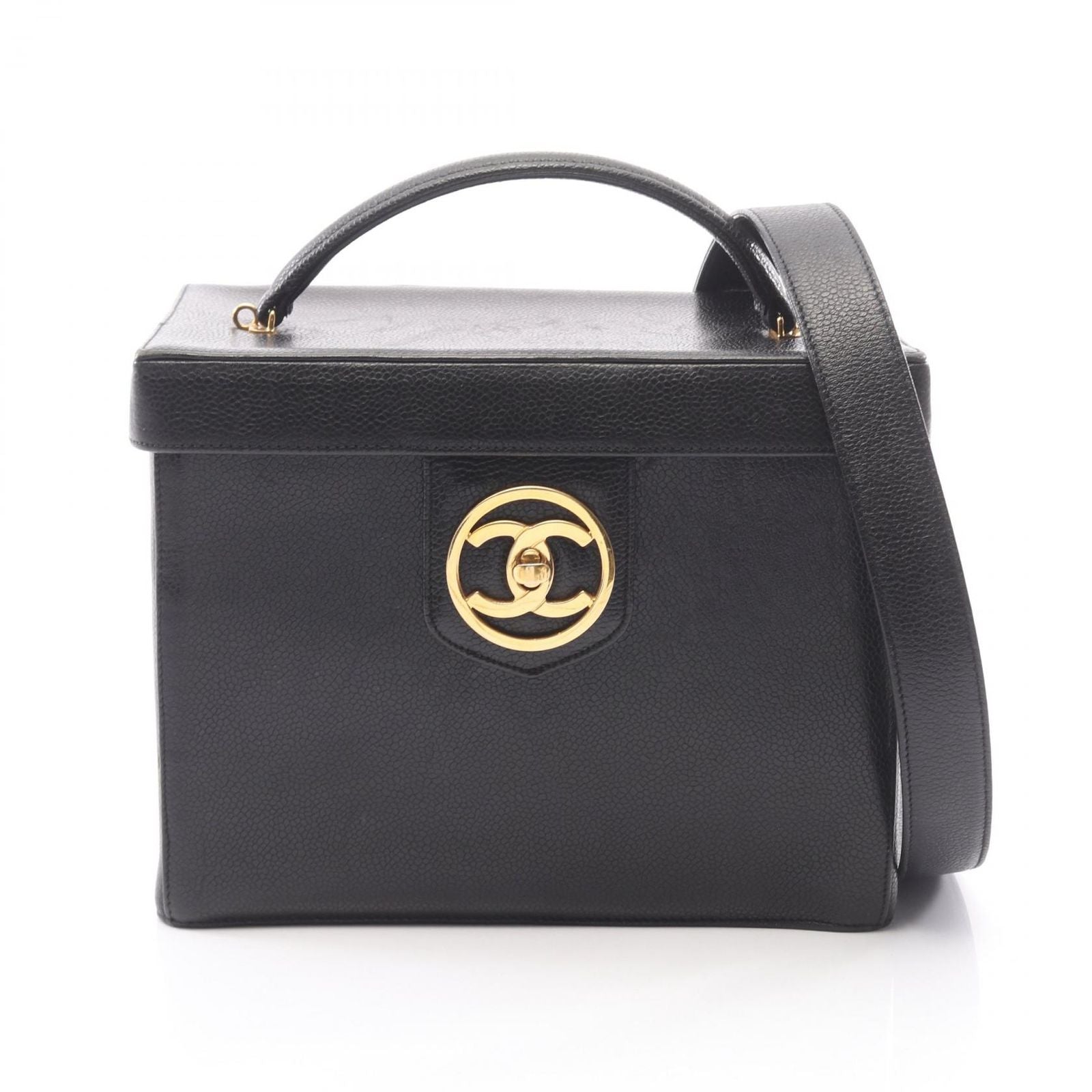 Chanel Handbag Bicolor CC Logo 2-Way Black Caviar Leather CC Vanity Chain