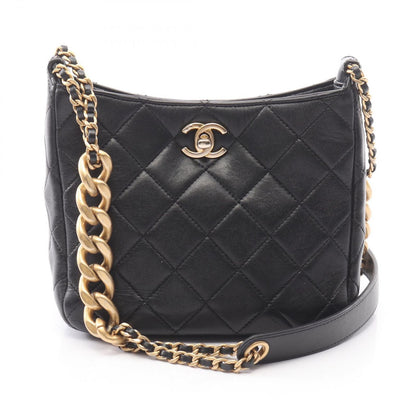 Chanel Shoulder Bag Quilted Small Hobo Black Lambskin Chain