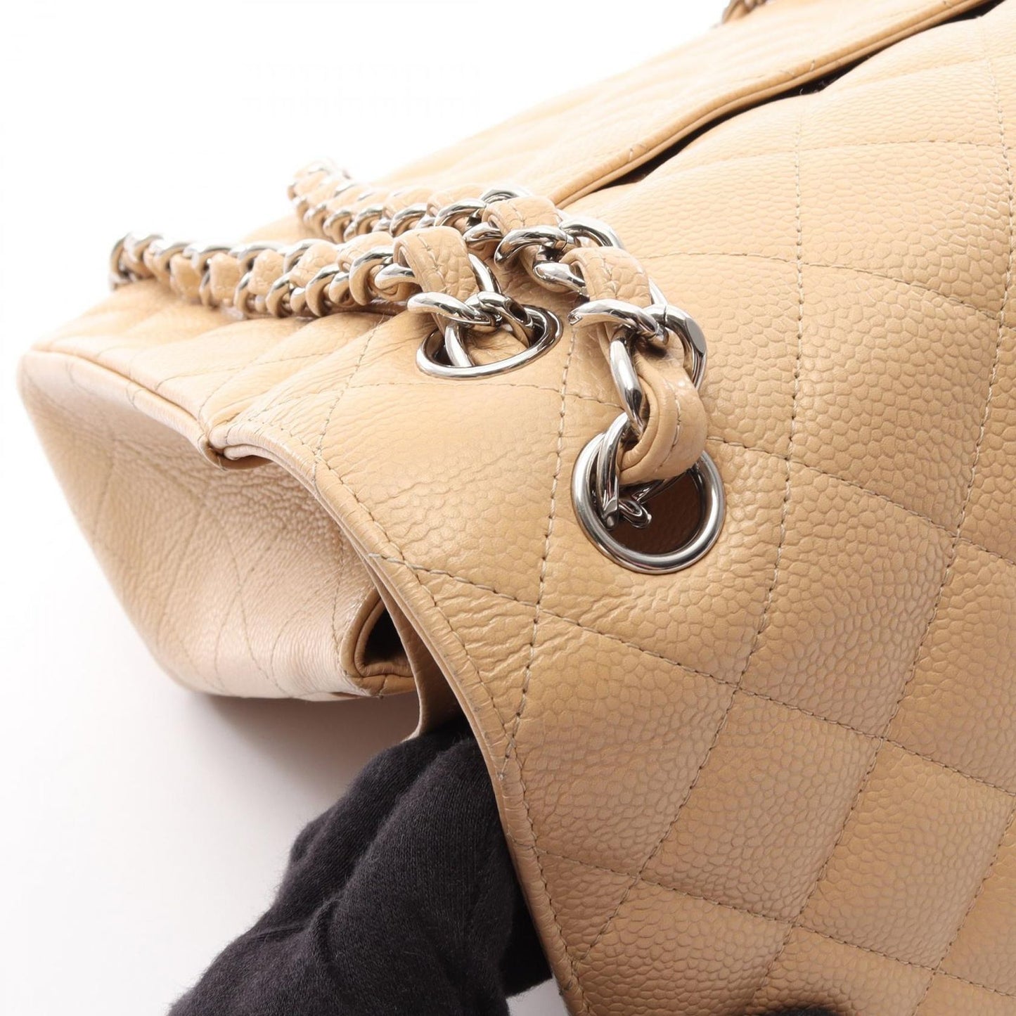 Chanel Shoulder Bag Big Quilted 30 Classic Large Double Flap Beige Caviar — view 7