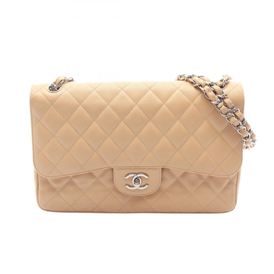 Chanel Shoulder Bag Big Quilted 30 Classic Large Double Flap Beige Caviar