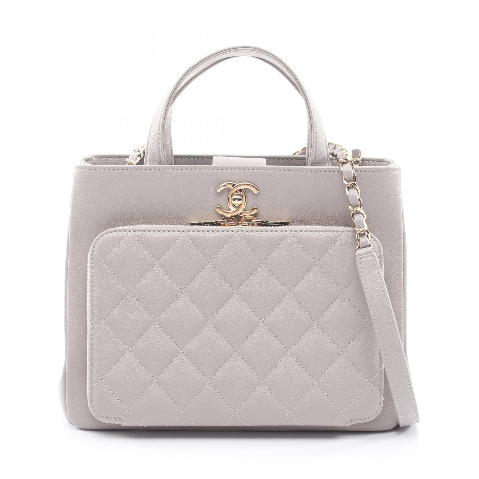 Chanel Shoulder Bag Business Affinity Quilted 2-Way Light Gray Caviar Leather