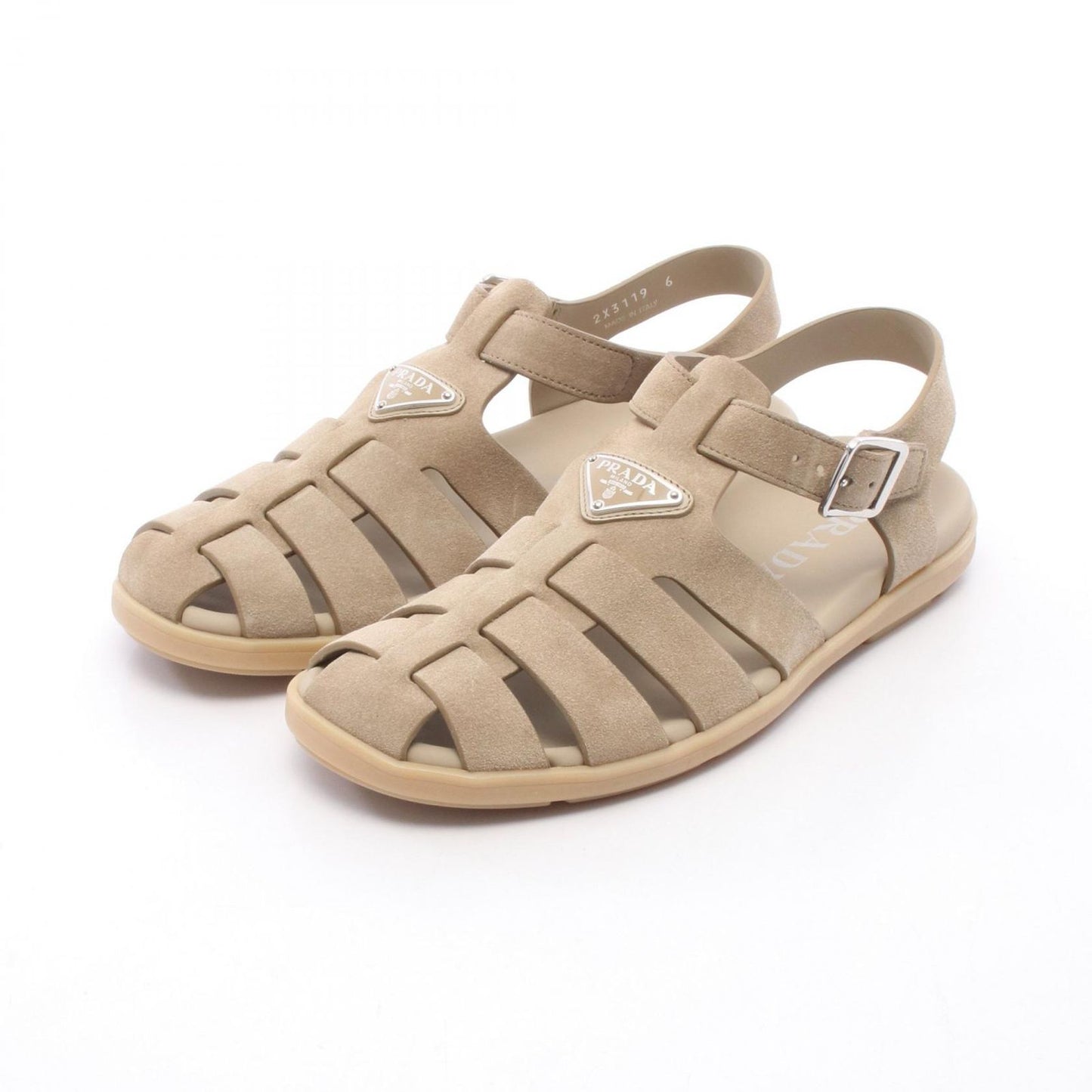 Prada Sandals Triangle Logo Fisherman Beige Suede