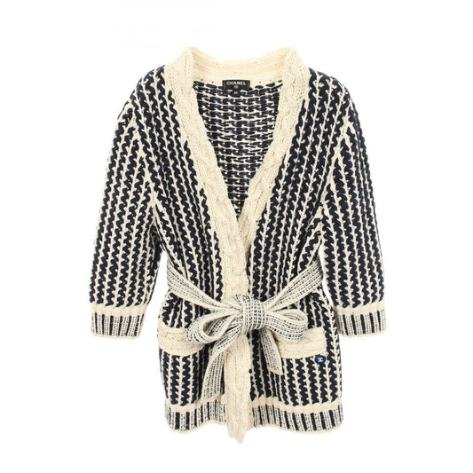 Chanel Cardigan Cable Knit Navy Cotton
