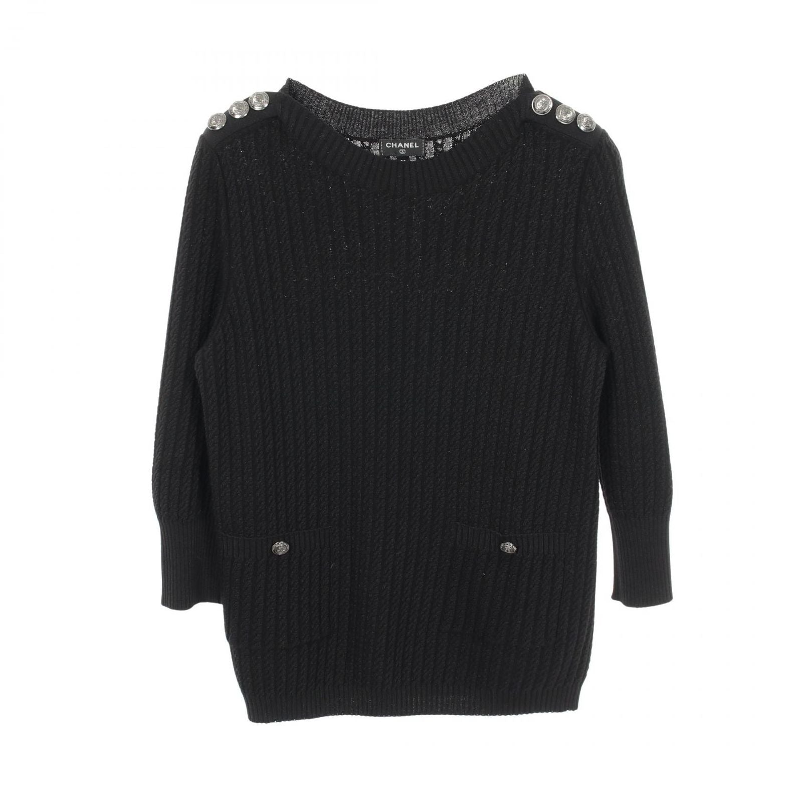 Chanel Knit Anchor Button Black Cotton Wool Sweater