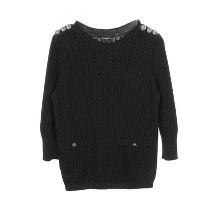 Chanel Knit Anchor Button Black Cotton Wool Sweater