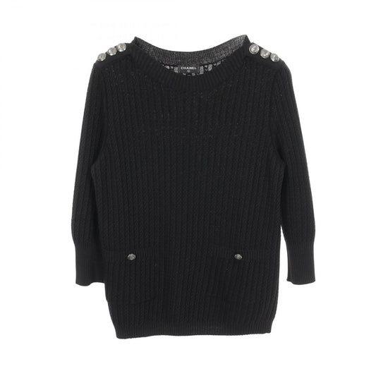 Chanel Knit Anchor Button Black Cotton Wool Sweater