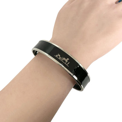 Hermes Enamel Black Bangle Silver Bracelet — view 4