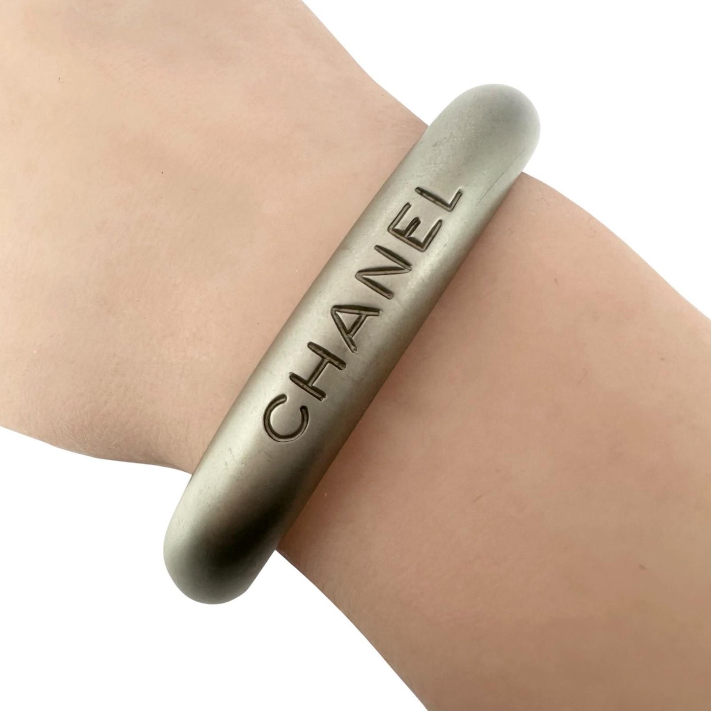 Chanel Lion Motif Silver Bangle Bracelet — view 3