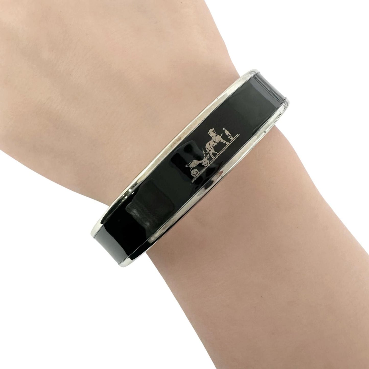 Hermes Enamel Black Bangle Silver Bracelet — view 3