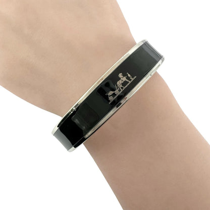 Hermes Enamel Black Bangle Silver Bracelet — view 3