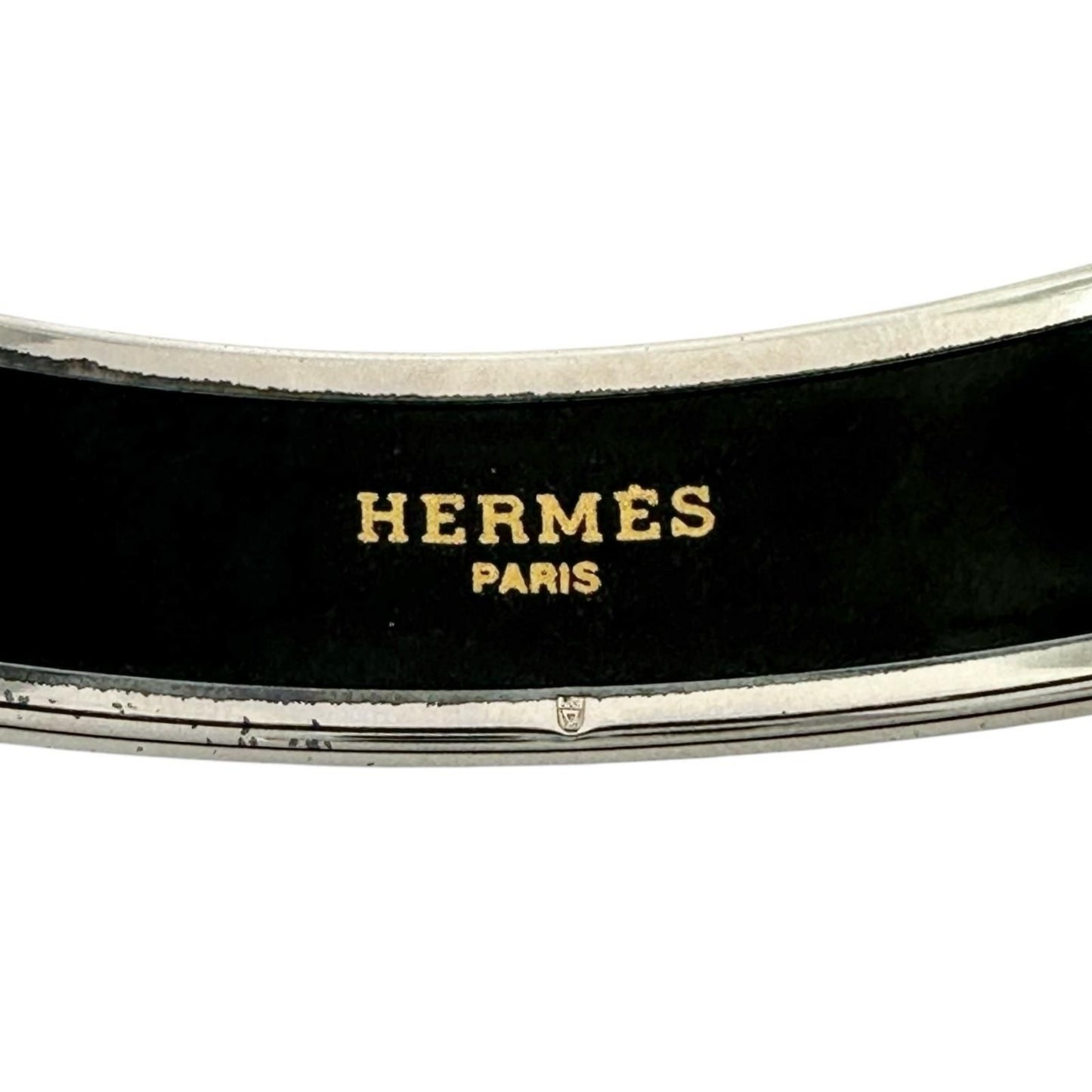 Hermes Enamel Black Bangle Silver Bracelet — view 6