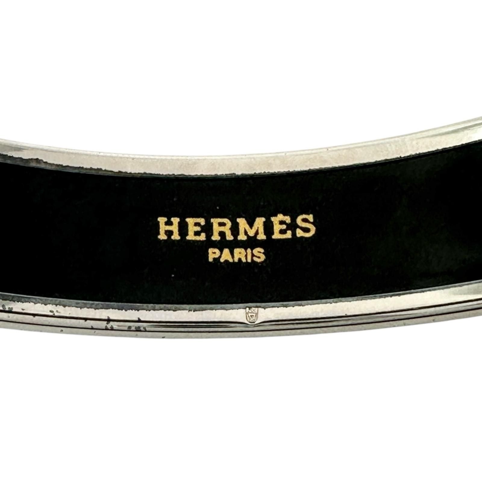 Hermes Enamel Black Bangle Silver Bracelet — view 6