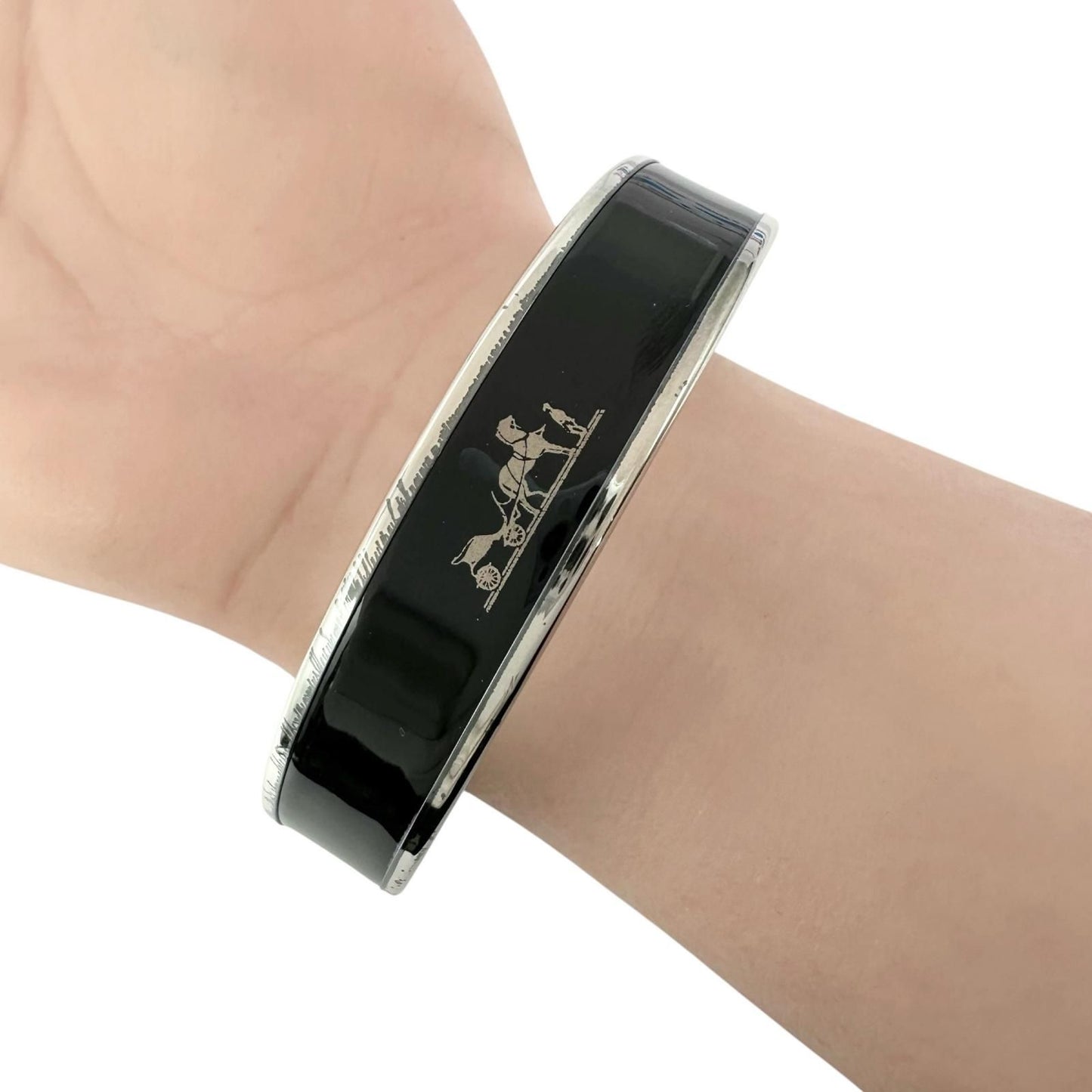 Hermes Enamel Black Bangle Silver Bracelet — view 5